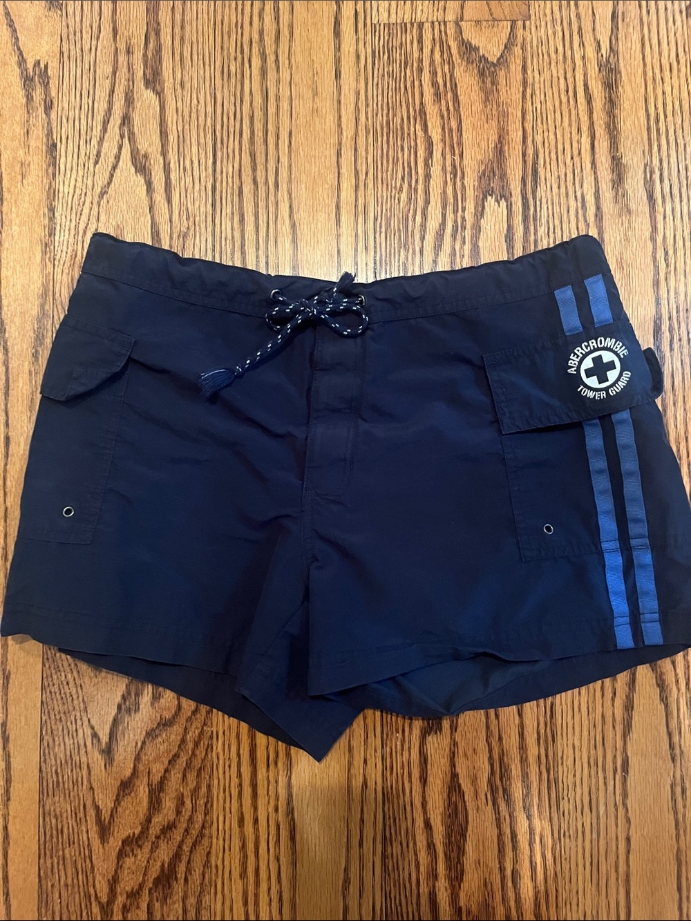 Abercrombie & Fitch Navy Athletic Swim Shorts with Blue Stripes
